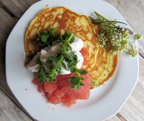 Blinis med stenbiderrogn og strandarve. Foto: Mie Buus/Museum Thy.